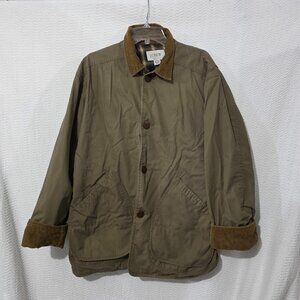 Vtg J. Crew Oarsman Khaki Green Coat Flannel Lined Barn Jacket M